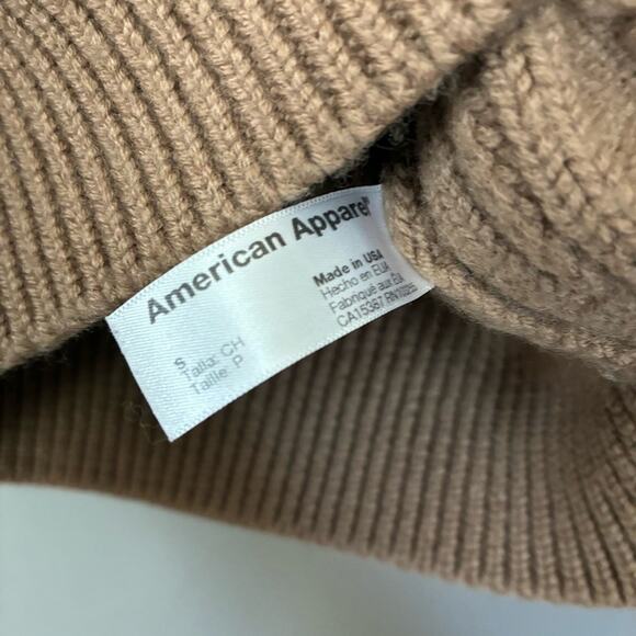 AMERICAN APPAREL V-neck Cable Knit Sweater Classic Camel Preppy Academia Prep S - Picture 5 of 9